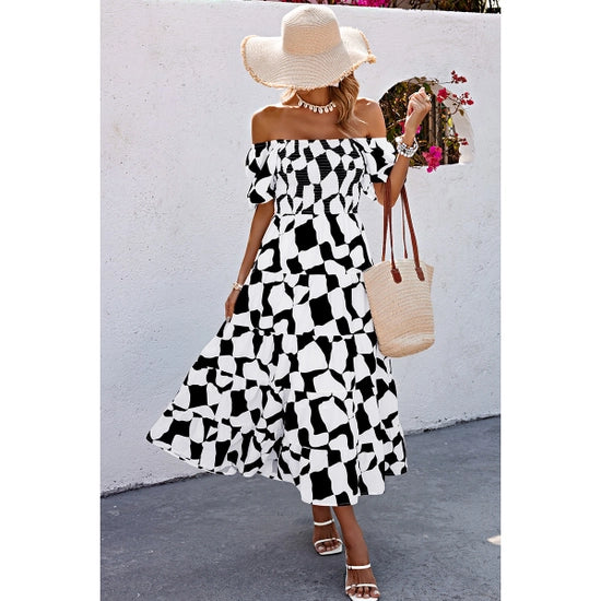 BLK & White Print Midi Dress