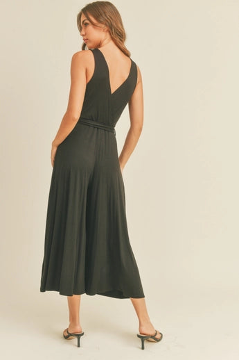 Surplice BLK V Neck Jumpsuit