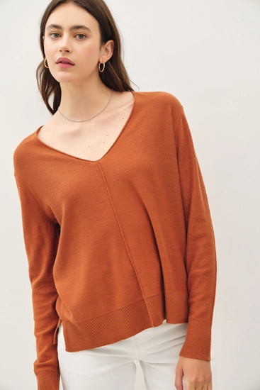 Classic Lightweight Clay V Neck Sweater