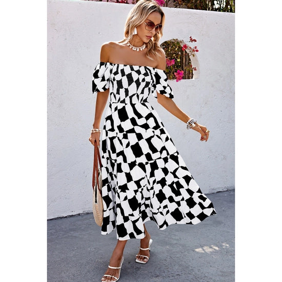 BLK & White Print Midi Dress