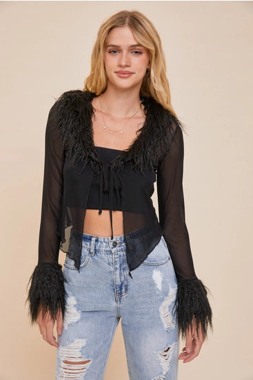 Feather V Neck Cardigan Top