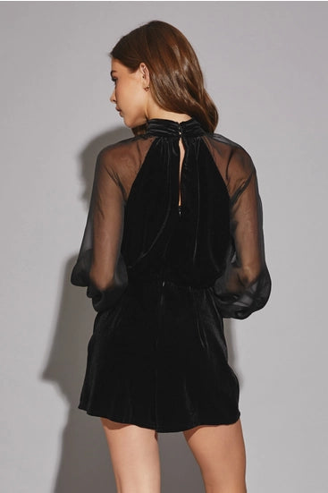 Velvet Chiffon Black Romper