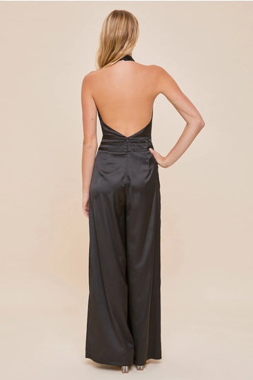 BLK Halter Neck Flare Leg Jumpsuit