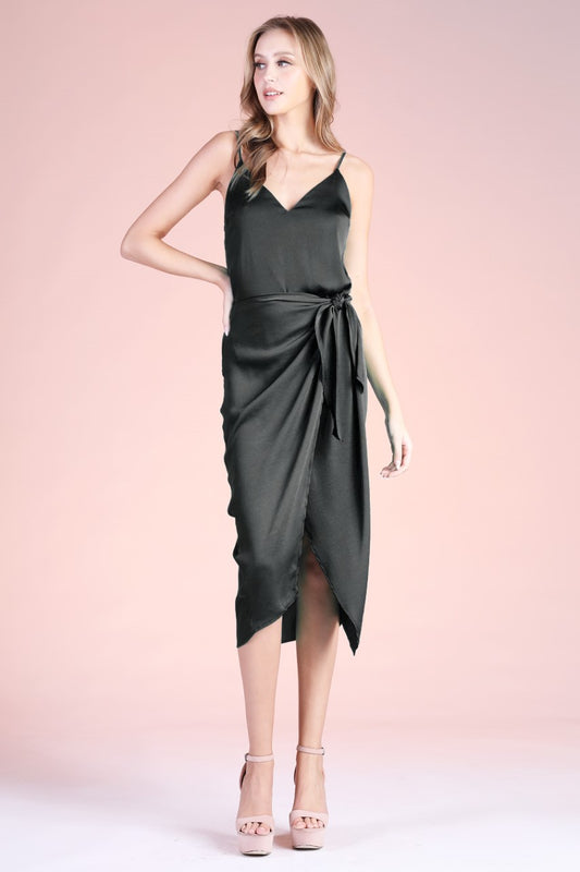 Black Midi Dress with Front Side Tie
