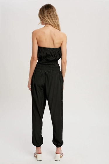 Pleated Black Tube Jumpsuit
