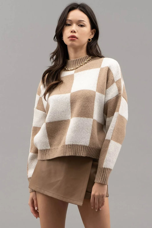 Checked Crew Knit Sweater
