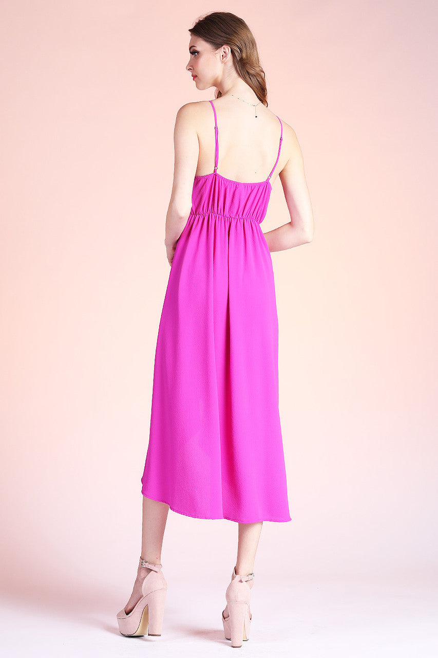 Orchid Solid Overlalp Midi Dress