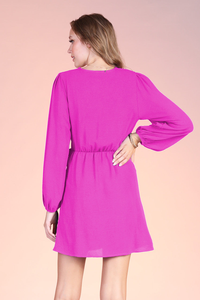 Matte Crepe Orchid Wrap Mini Dress