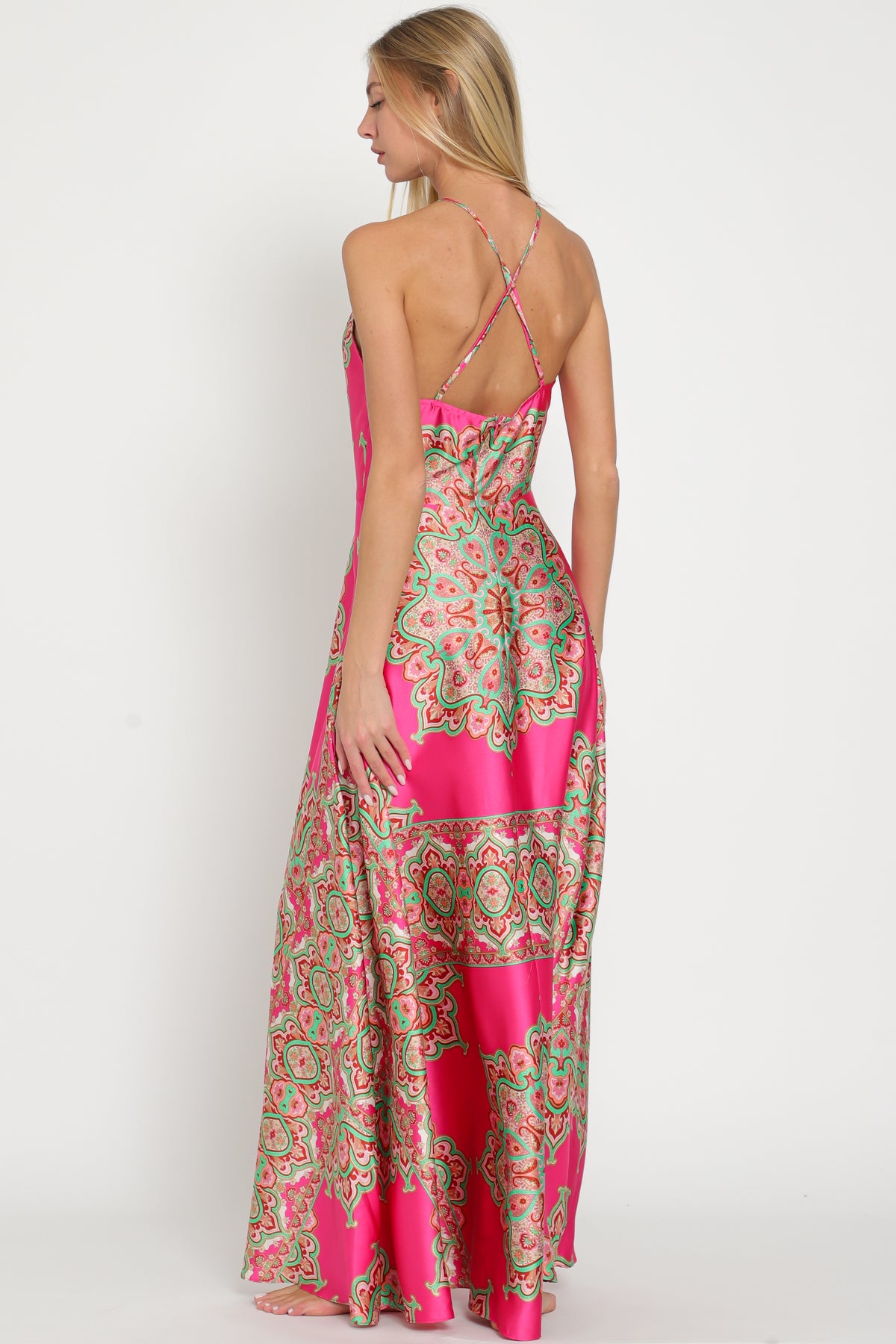 Multi Fuchsia Halter Maxi Dress