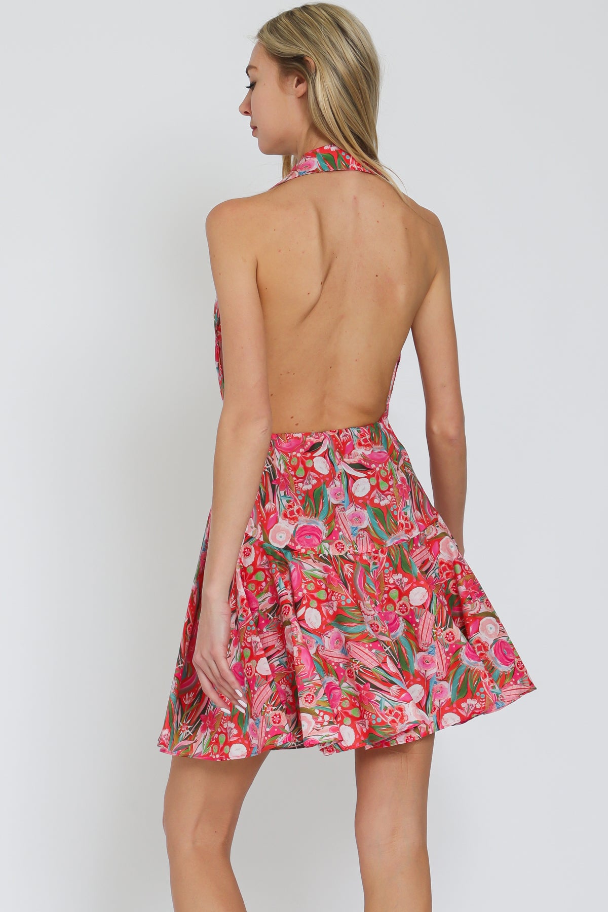 Halter Backless Fuchsia-Red Mini Dress