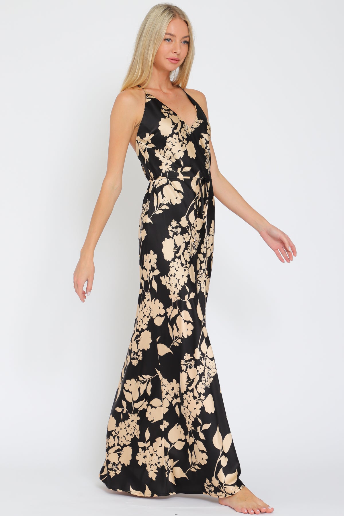 Black-Nude Beige VNeck Maxi Dress
