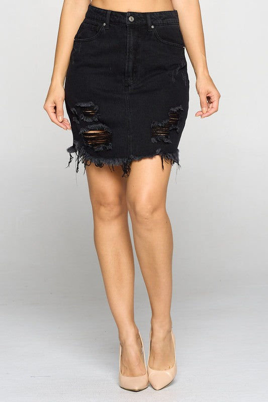Distressed Black Mini Skirt