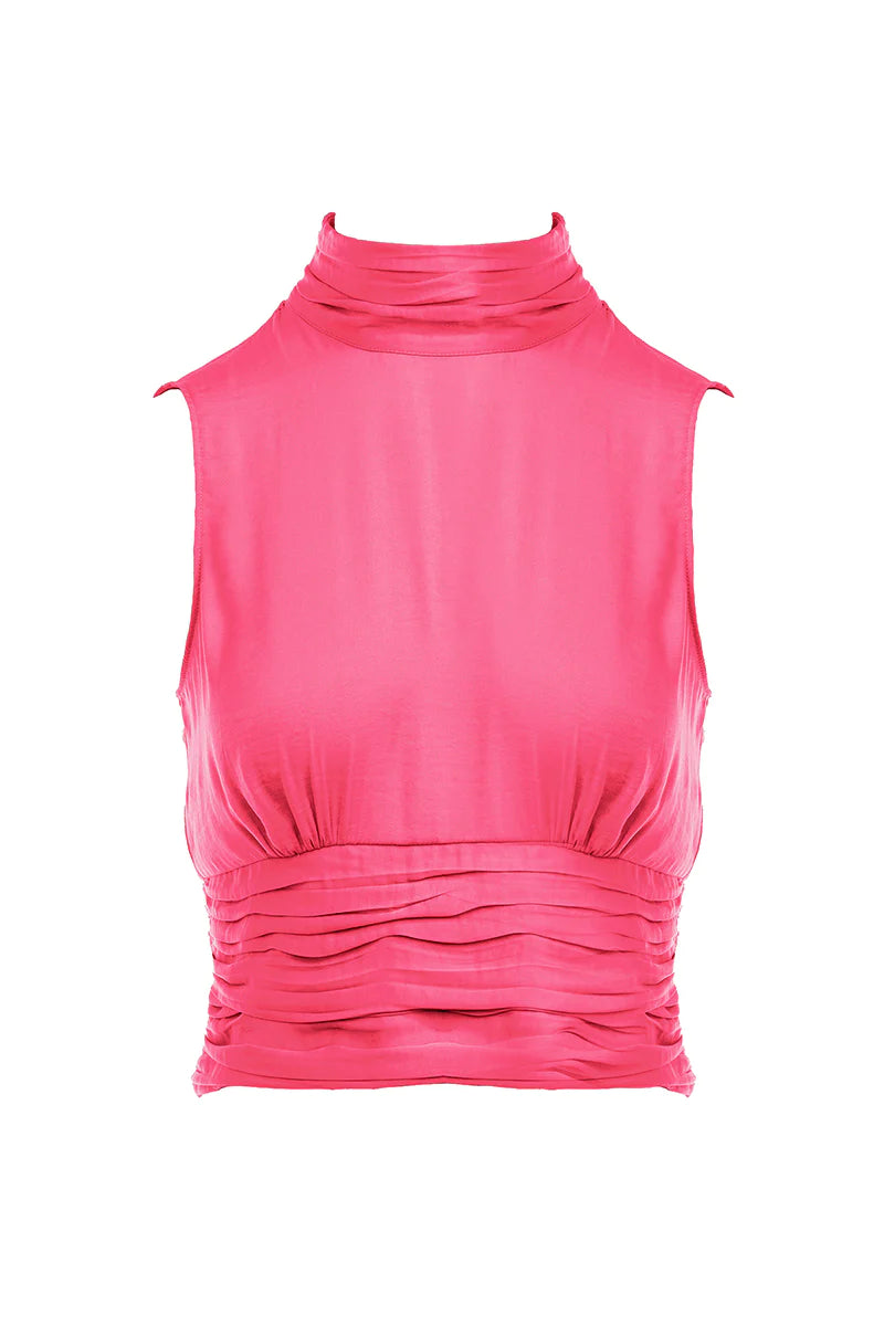 Pink Satin Shirred Top