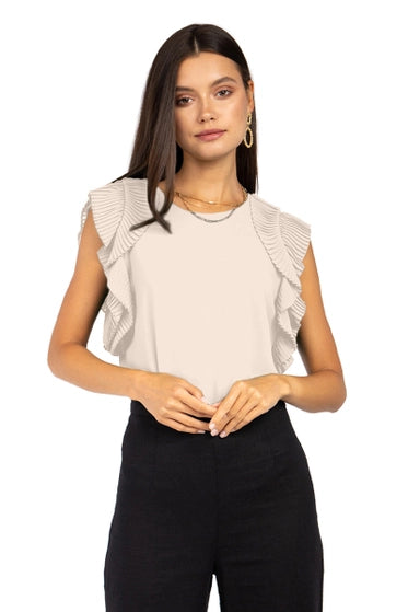 Taupe Pleated Sleevless Top