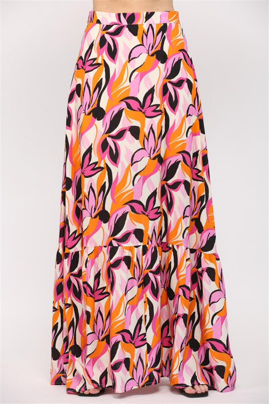 Pink Multi Floral Print Maxi Skirt