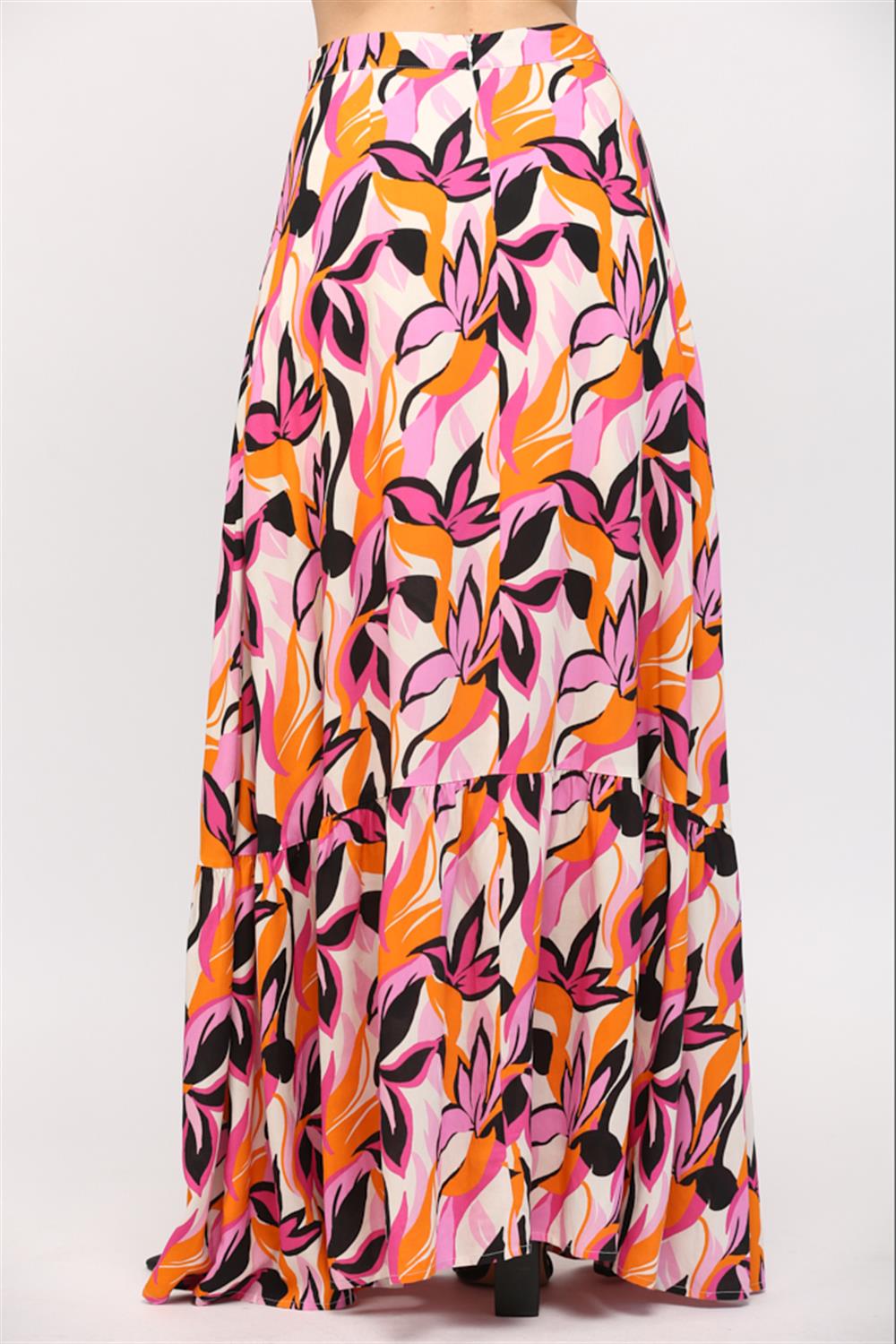 Pink Multi Floral Print Maxi Skirt