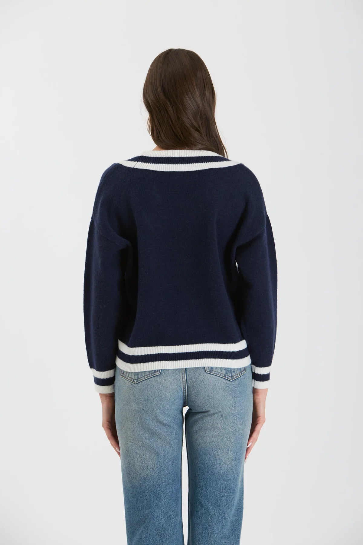 Navy V Neck Knit Sweater