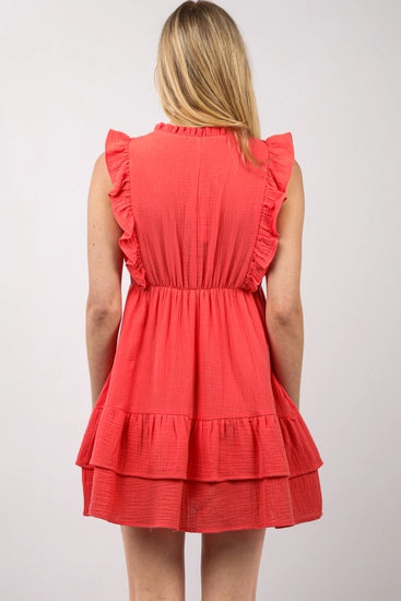 Coral Ruffled Mini Dress