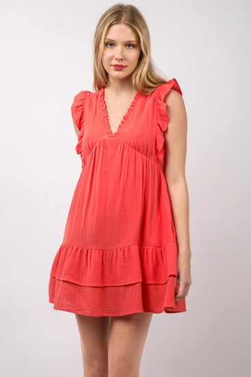 Coral Ruffled Mini Dress