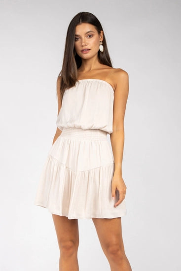 Tiered Papyrus Strapless Mini Dress