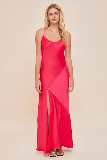 V Neck Slit Pink Maxi Dress