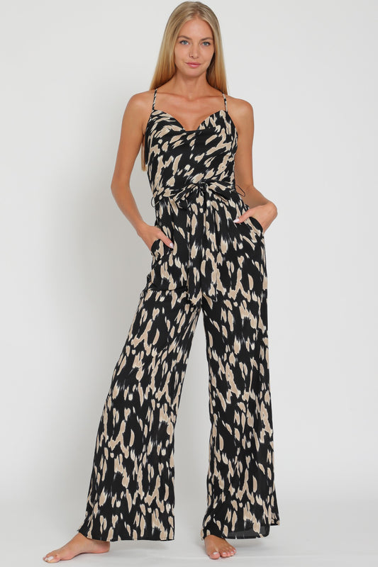 BLK Beige Belted Jumpsuit