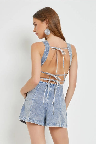 Washed Light Denim Romper