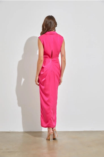 Pink Collar Side Slit Maxi Dress