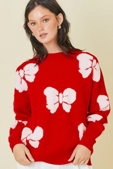 Red Ribbon Chenille Sweater