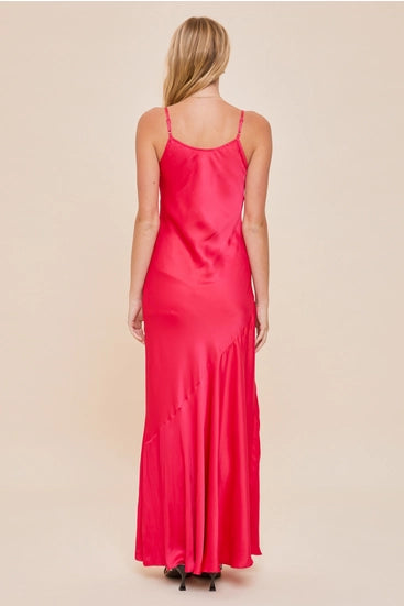 V Neck Slit Pink Maxi Dress