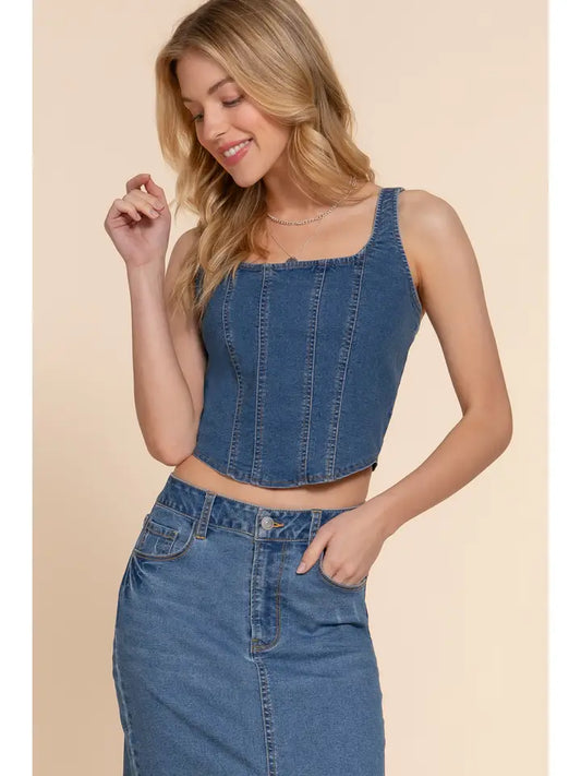 Denim Zipper Stretch Cami