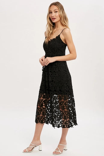 Black Crochet Lace Midi Dress