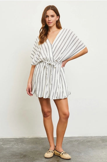 V-Neck Striped A-Line Dress