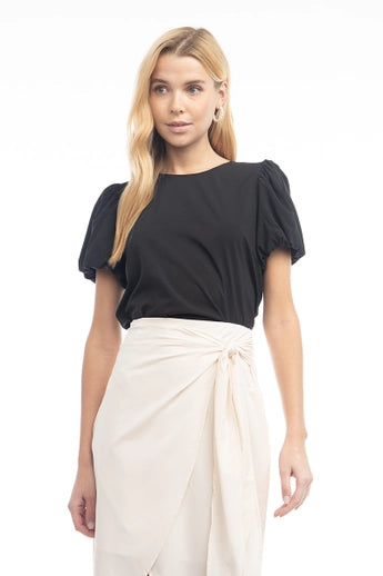 BLK Bubble Sleeve Crop Blouse