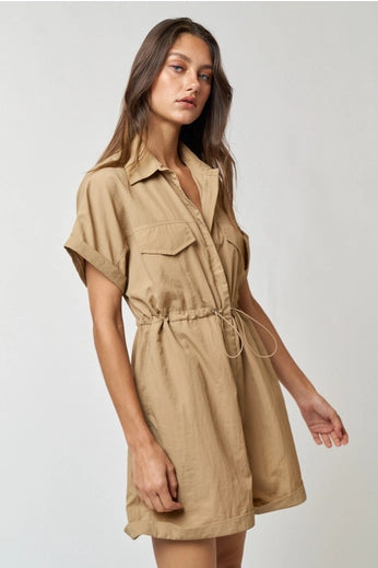 Camel Front Tie Design Romper