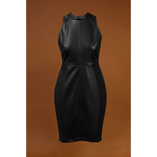 BLK Vegan Leather High Neck Midi Dress