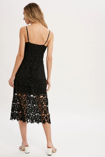 Black Crochet Lace Midi Dress