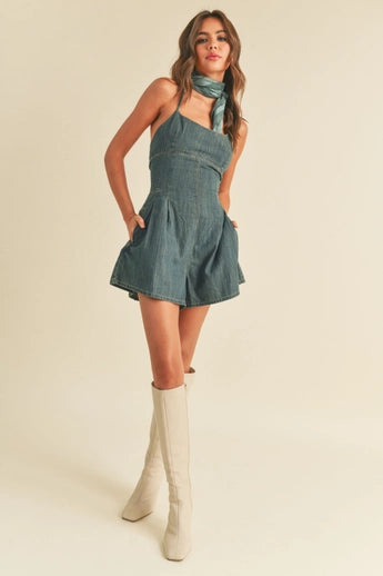 Washed Denim Romper