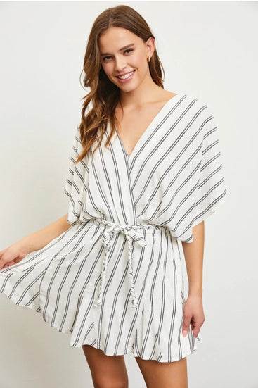 V-Neck Striped A-Line Dress