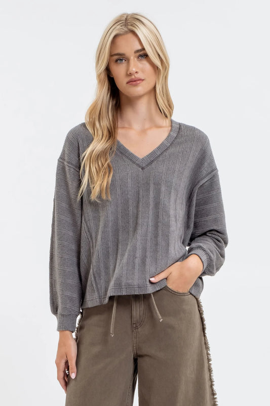 Charcoal V Neck Knit Sweater