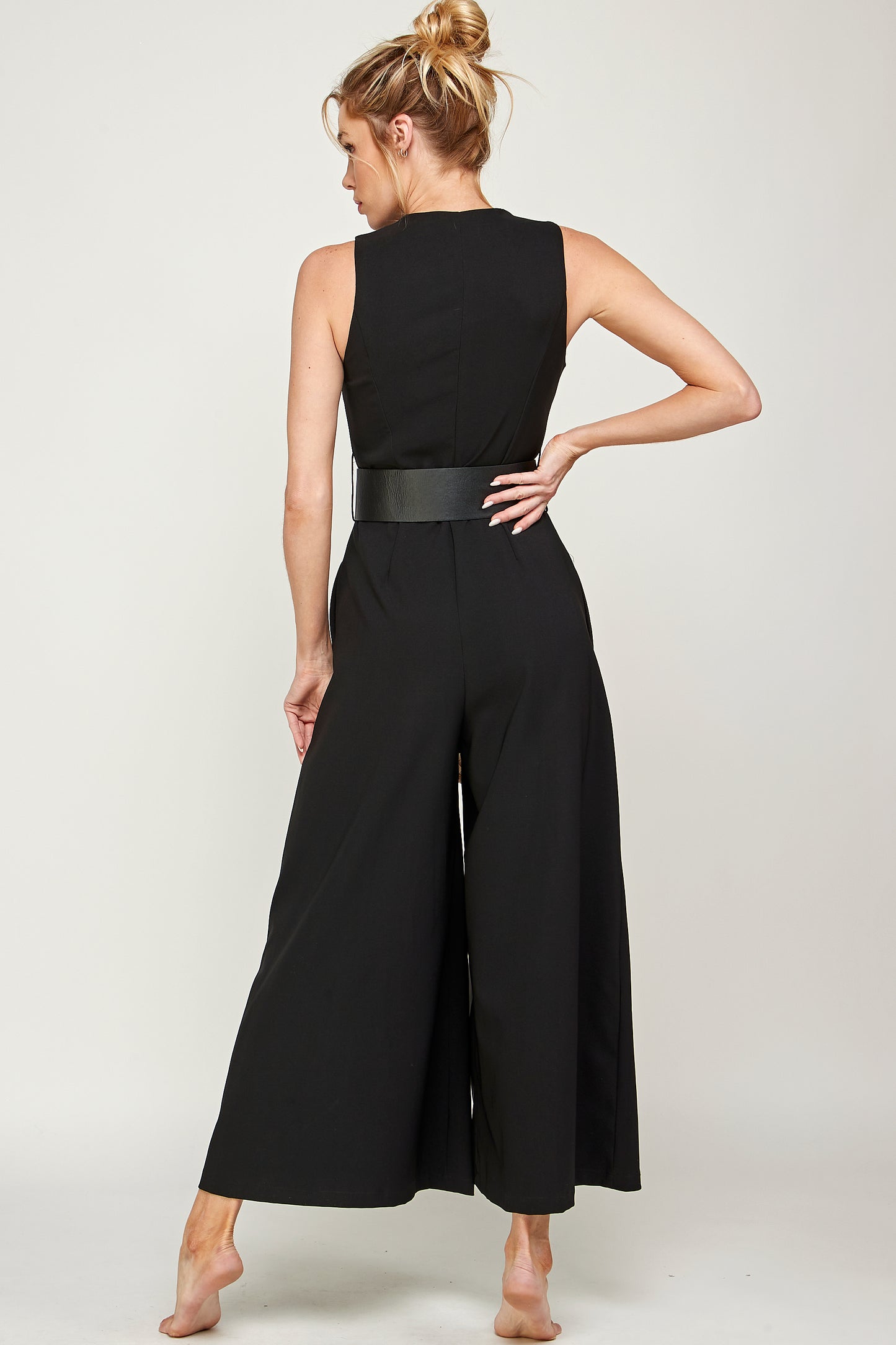 Black Flare Leg Jumpsuit with Belt