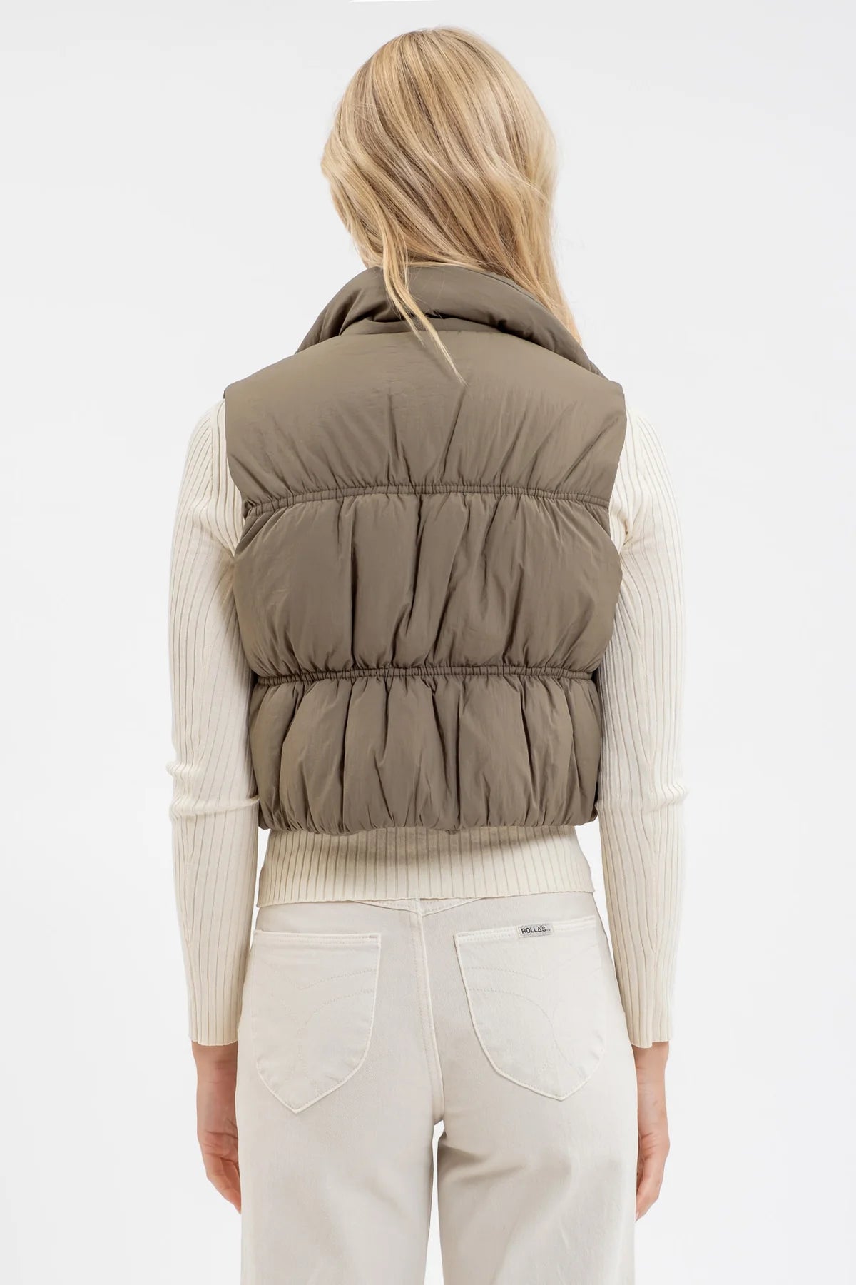 Olive Cropped Puffer Vest