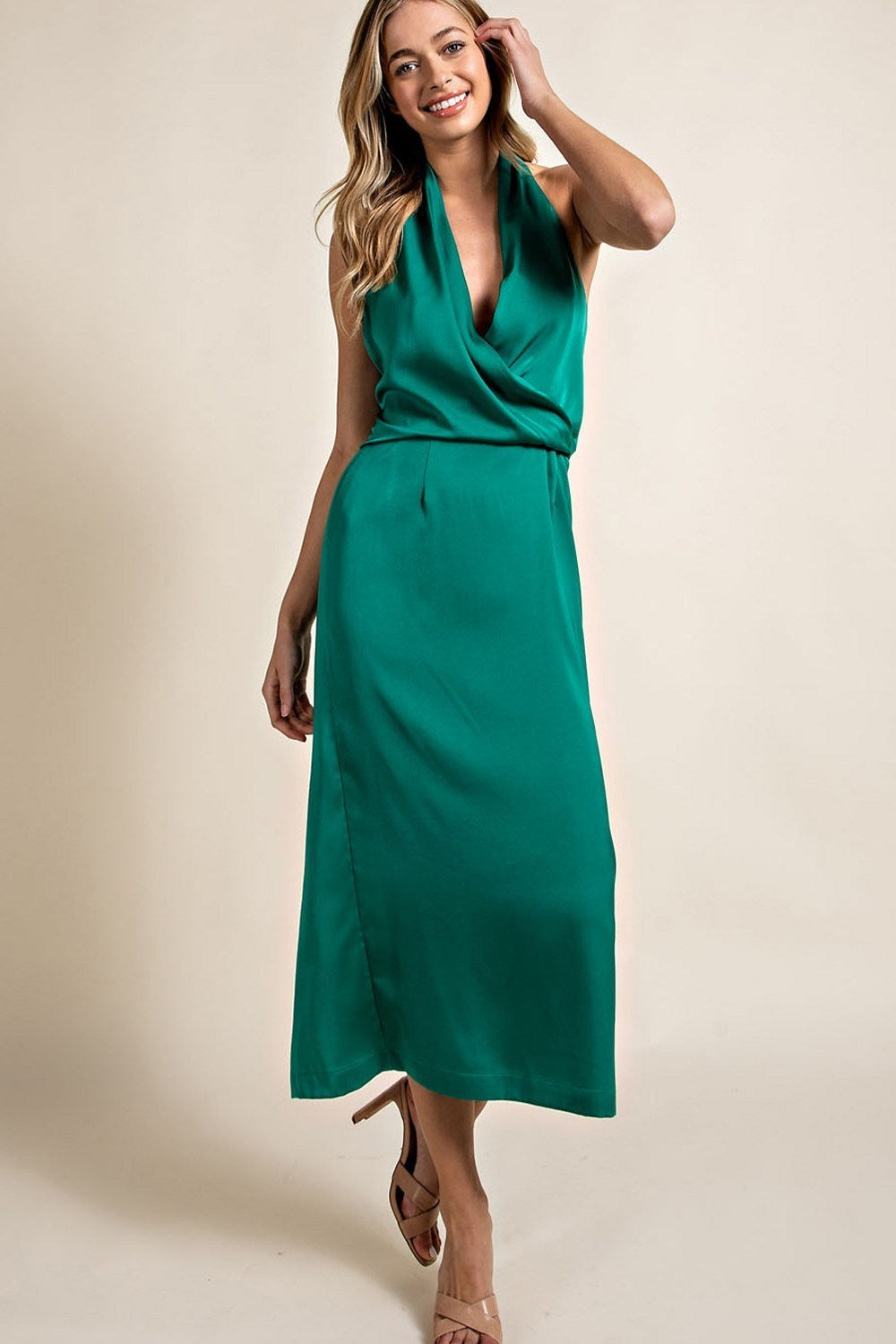 Satin Kelly Green Maxi Dress