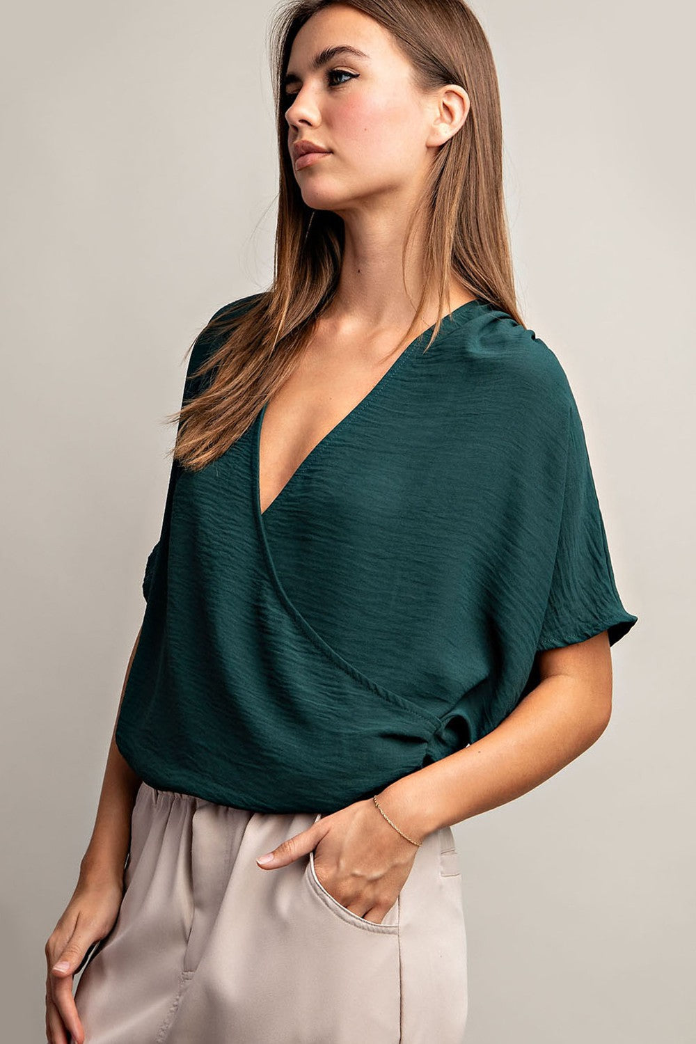 Hunter Green V Neck Top