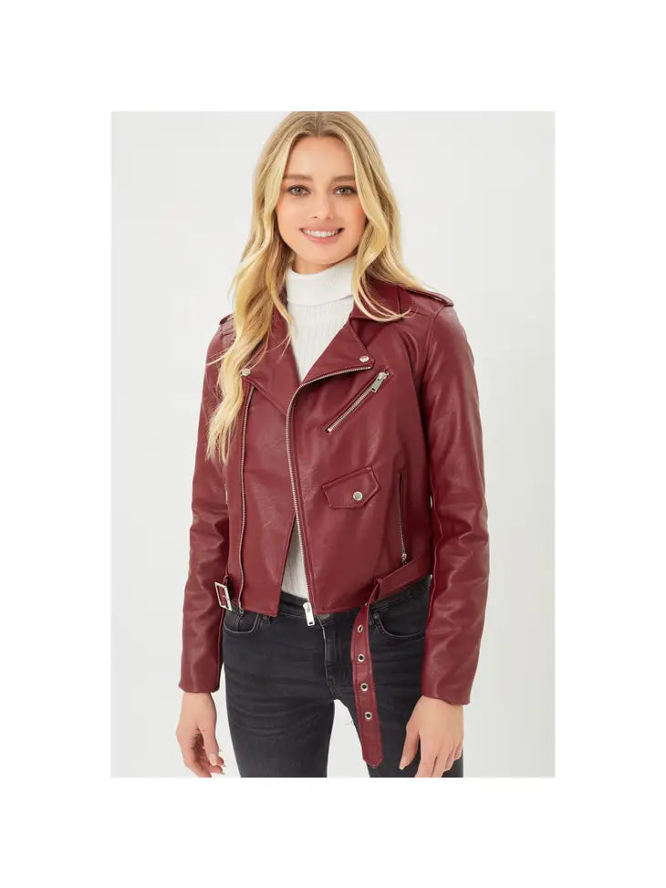 Maroon Leather Biker Jacket