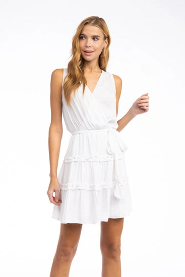 Off White Tiered Surplice Mini Dress