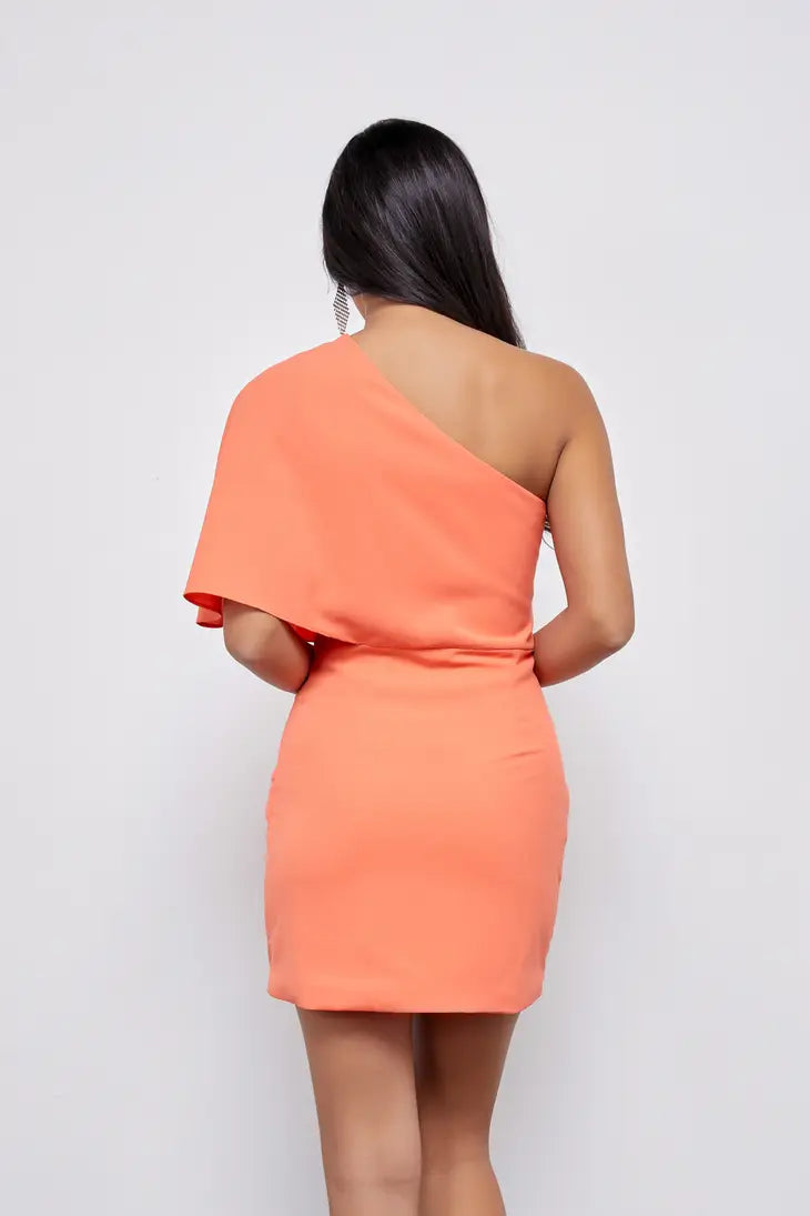 One Shoulder Milky Orange Mini Dress