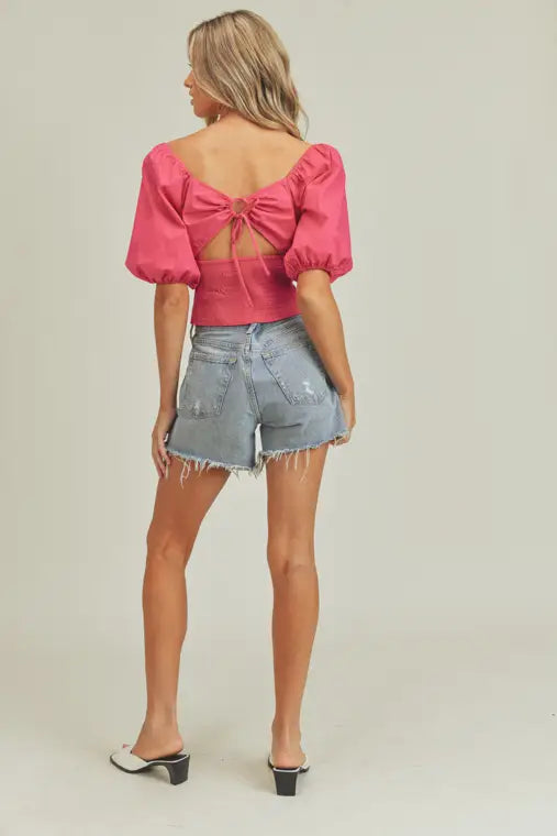 Solid Pink Top with Puff Sleeves