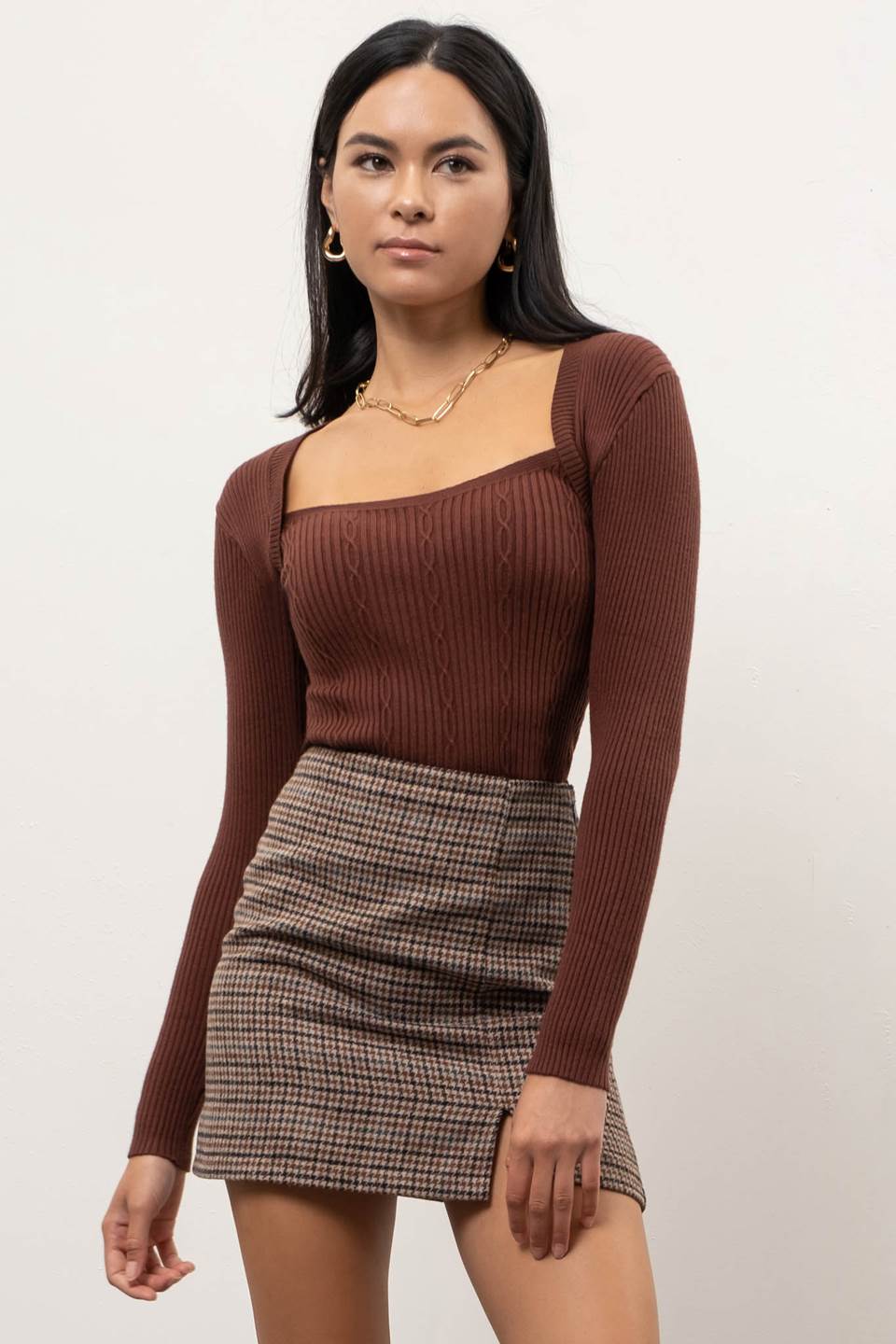 Square Neck Brown Top