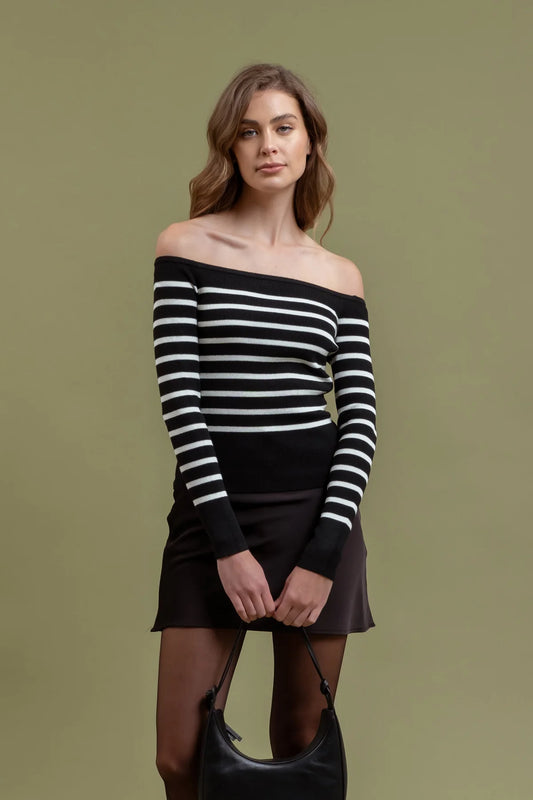 Black Stripe off the Shoulder Sweater